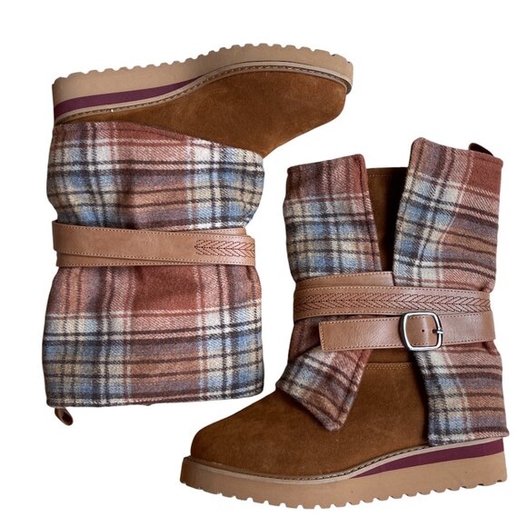 NWOT MUK LUKS Slope Nikki Boots Wear 3-Way Plaid Flannel Plush Western Boho-8W - Picture 14 of 16